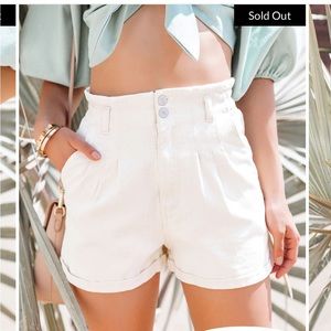 Paperbag Waist Off-White Denim Shorts
